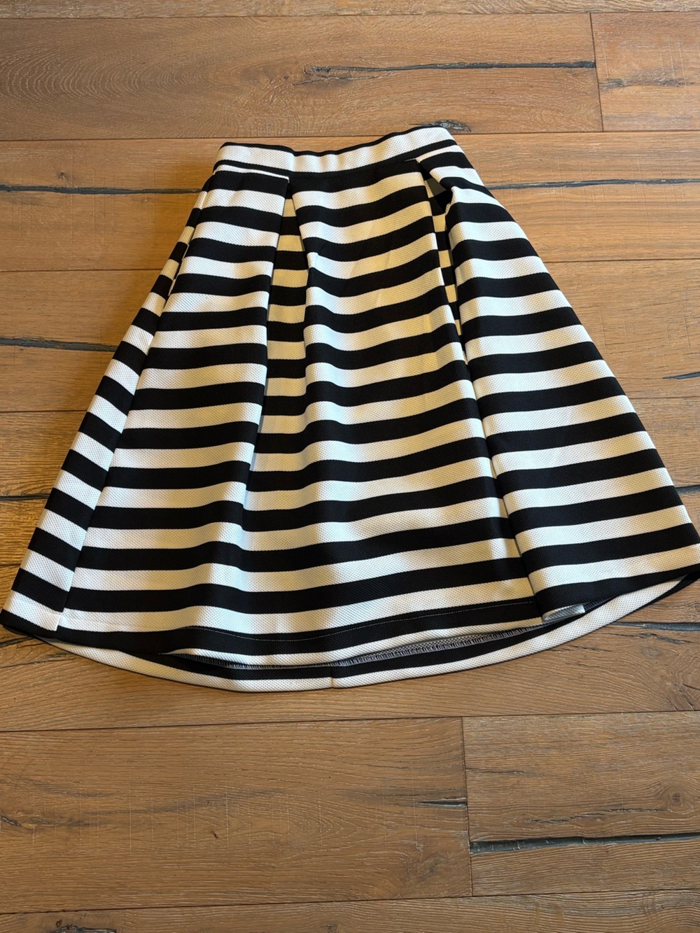 Haute Monde Black and White Striped A-Line Skirt